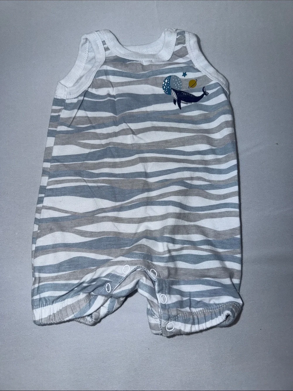 Unbranded Gray & White Striped Baby One-Piece Romper